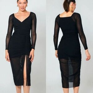 CLEOBELLA Chantal Black Ruched Midi Dress